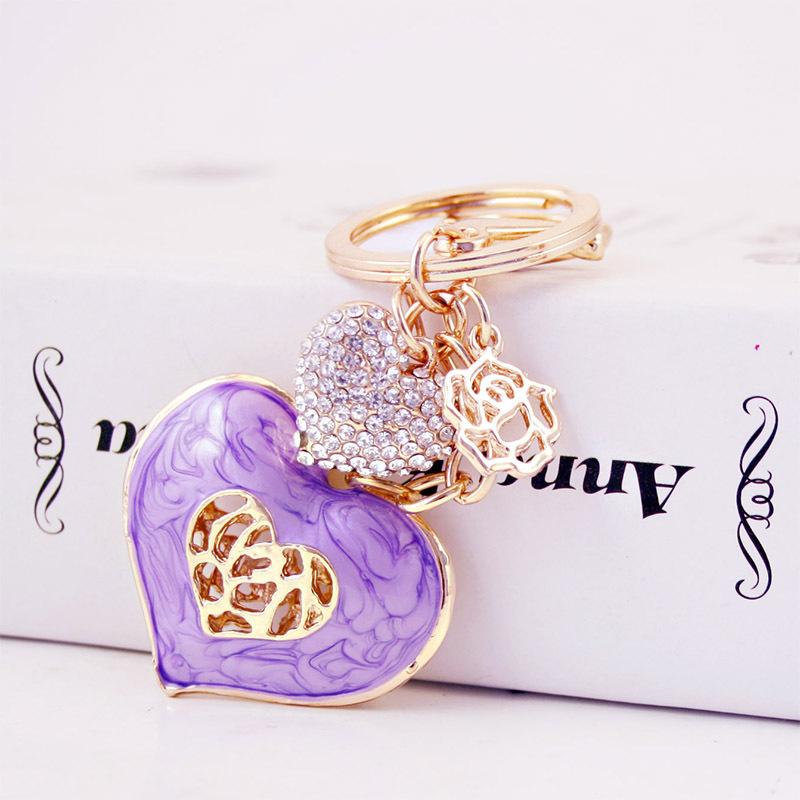 Crystal Heart Pendant Key Chains Glitter Enamel Alloy Rhinestone Charms Decor Fashion Keychain Gold Tone Plated Oil Drop Metal Car Keyring
