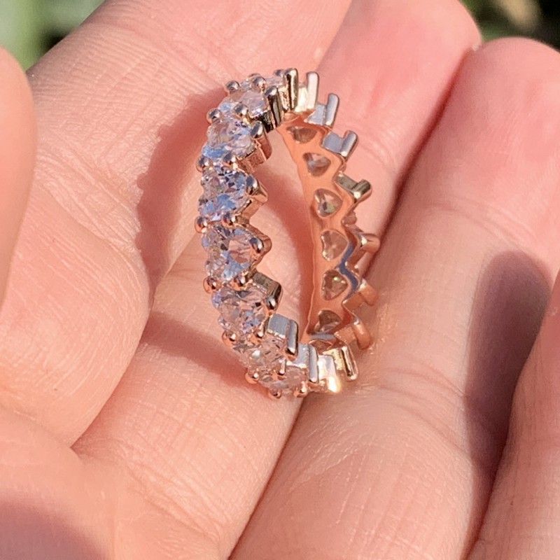 Wholesale Vintage Fashion Jewelry 925 Sterling Silver&Rose Gold Fill Full Pear Cut White Topaz CZ Diamond Gemstones Promise Women Band Ring