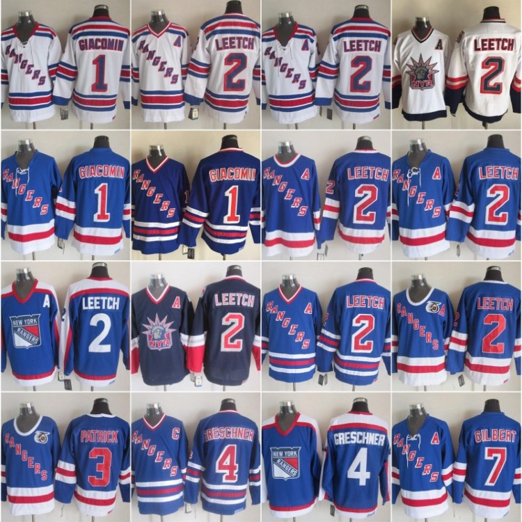 New York Rangers 1 Eddie Giacomin Jersey Men Hockey 2 Brian Leetch 3 James Patrick 4 Ron Greschner 7 Rod Gilbert White Blue Vintage CCM, Black;red
New York Rangers 1 Eddie Giacomin Jersey Men Hockey 2 Brian Leetch 3 James Patrick 4 Ron Greschner 7 Rod Gilbert White Blue Vintage CCM, Black;red