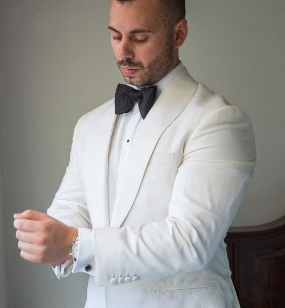 Classic Style One Button Ivory Groom Tuxedos Shawl Lapel Men Suits Wedding/Prom/Dinner Best Man Blazer (Jacket+Pants+Tie) W303