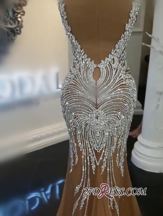 Champagne Plus Size Dresses V Neck Crystal Beads Sweep Train Sexy Backless Gorgeous Mermaid Wedding Dress Country Bridal Gowns