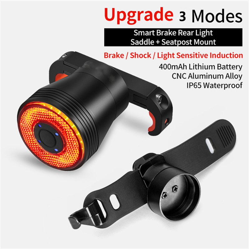 Flashing Red Back LED Cycling Safety Warning Taillight Bicycle Smart Auto Brake Sensing Light 3 Light Mode Options