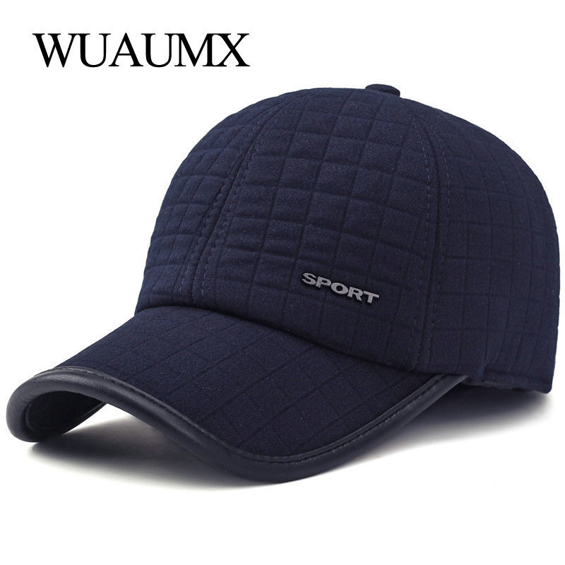 Wuaumx Winter Thicker Baseball Cap For Men With Earflaps Keep Warm Cotton Snapback Cap Men Father Hat Ear Protection Casquette Y19052004