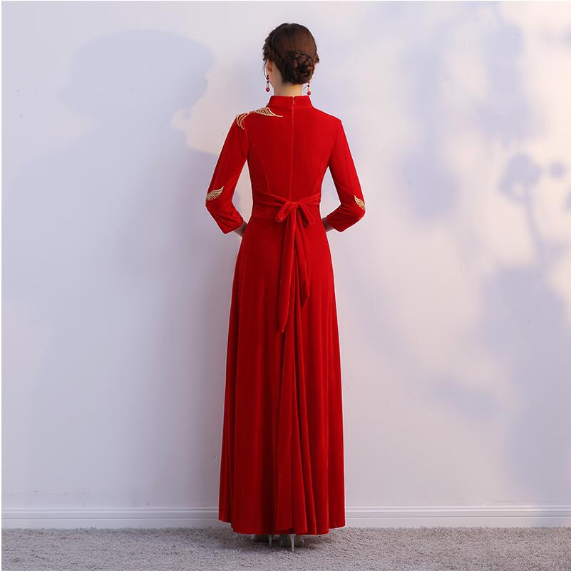 Improve Embroidery Cheongsams Chinese Style gown Spring Red Qipao Party dress Vintage Elegant Long Robe Oriental Vestido