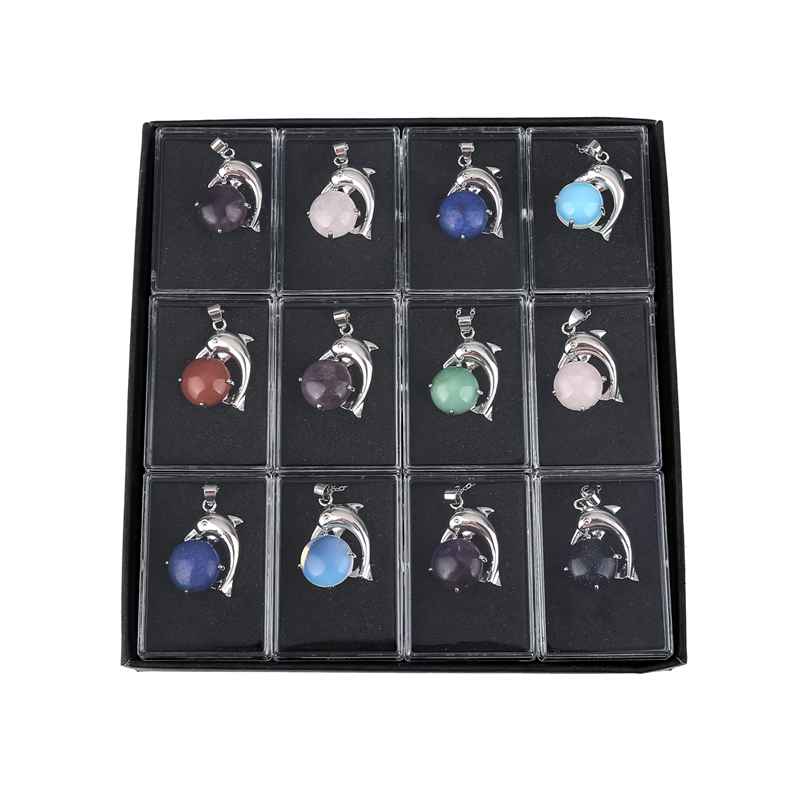 12 random alloy dolphin jewels stone pendant men and women meaning stainless steel necklace birthday gift set