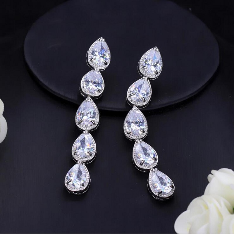 Water Drop Topaz CZ Dangle Earrings White Gold Fill | Women's 2024 Party Wedding Anniversary Jewelry