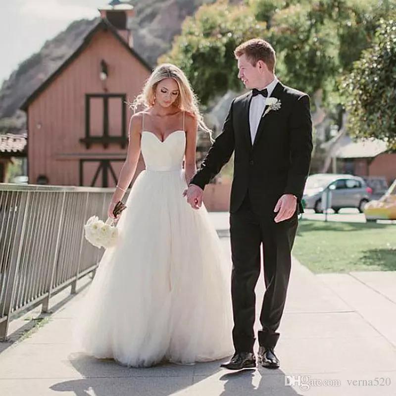 Beach Wedding Charming Newest Sexy Spaghetti Backless Sleeveless Tiers Floor-Length Custom Made Bridal Dress Vestidos De Mariee 330