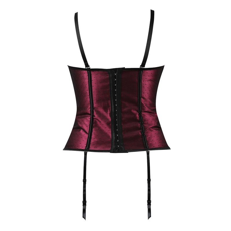 Gartered Polka Dots Halter Bustier Women Black Ribbed Front Lace-up Body Modeling Strap Corset Plus Size S-6XL Sexy Clubwear with Padded Cup