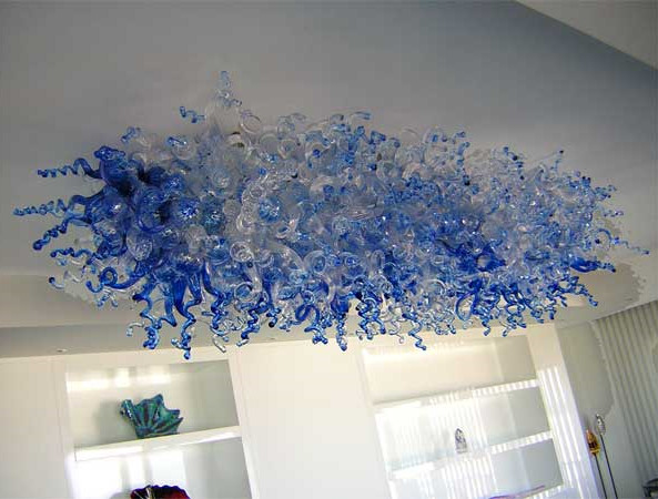 Latest Blue Glass Ceiling Chandelier LED Flush Mount Lighting Fixtures Living Room Dining Room Art Deco Modern Chandelier with Led Bulbs