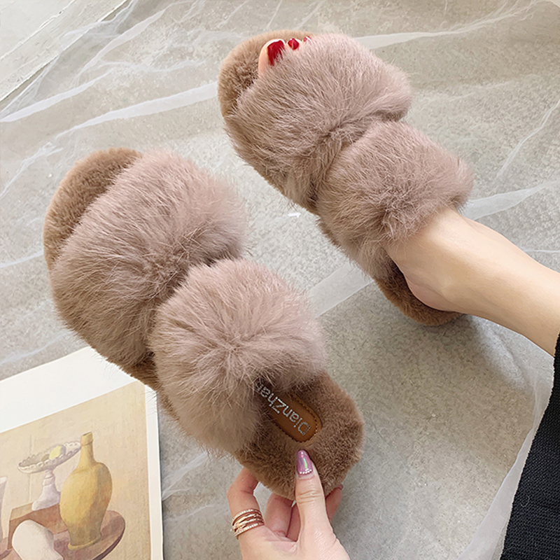 2019 New Winter Soft Furry Slippers Warm Flip Flops Flat Bedroom House Home Indoor Slippers Plush Cute Slippers Women Fur Slides Y200106