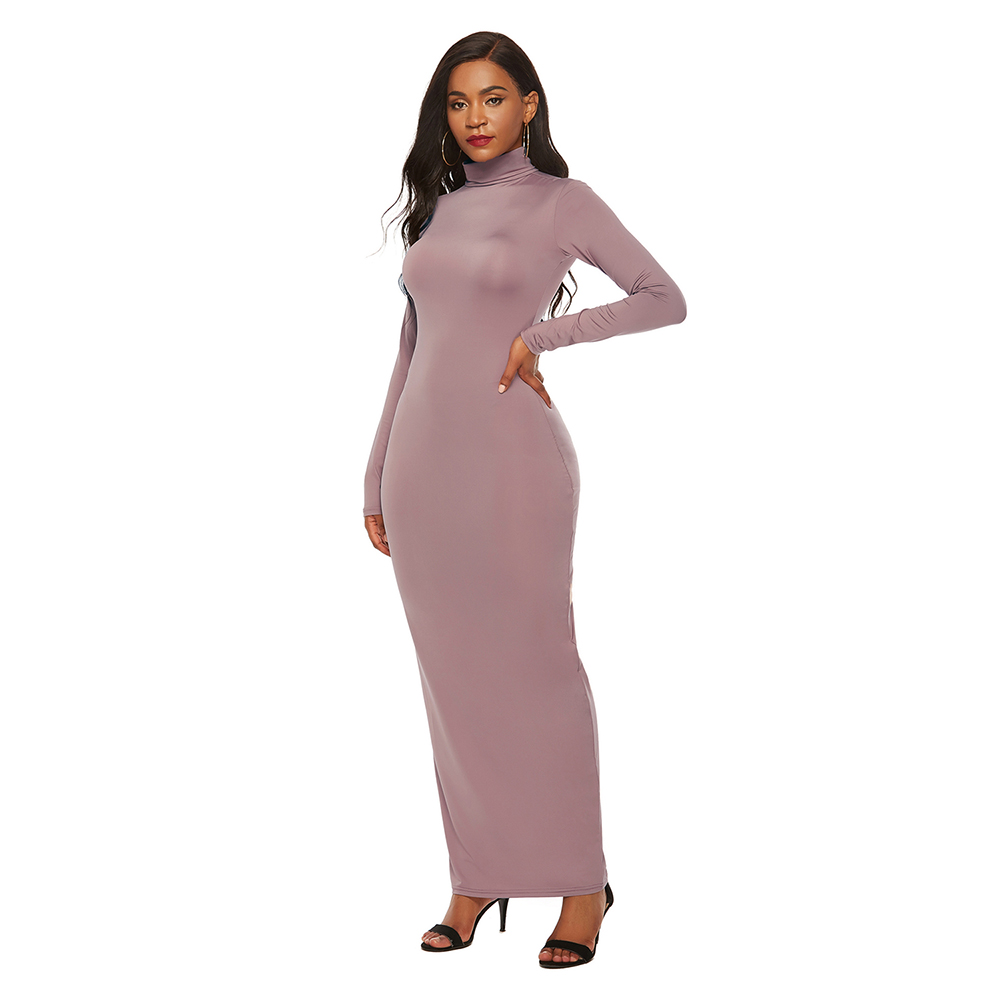 Long Bodycon Autumn Winter Casual Dresses Sheath Women Solid Color Slim Turtleneck Maxi Dress Plus Size