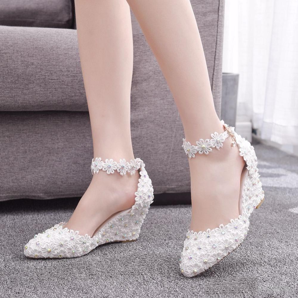 Lace 8CM Wedges Heel Woman Wedding Shoes Bride White Lace UP Sweet Bridesmaid Bridal Pumps Platform, As picture
Lace 8CM Wedges Heel Woman Wedding Shoes Bride White Lace UP Sweet Bridesmaid Bridal Pumps Platform, As picture