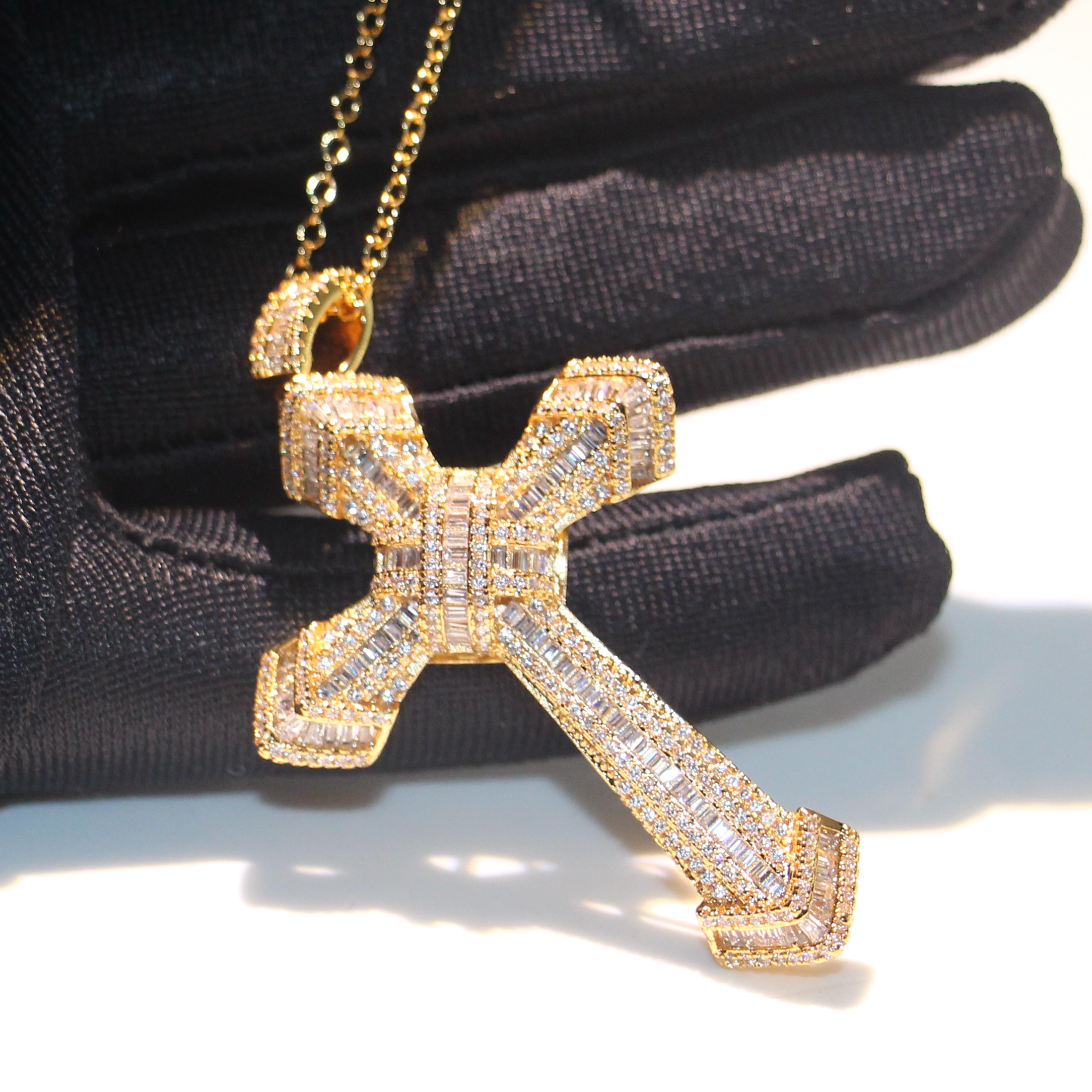 Hot Sale Vintage Fashion Jewelry 925 Sterling Silver &Gold Fill Princess Cut 5A Cubic Zirconia Cross Pendant Women Wedding Necklace Gift