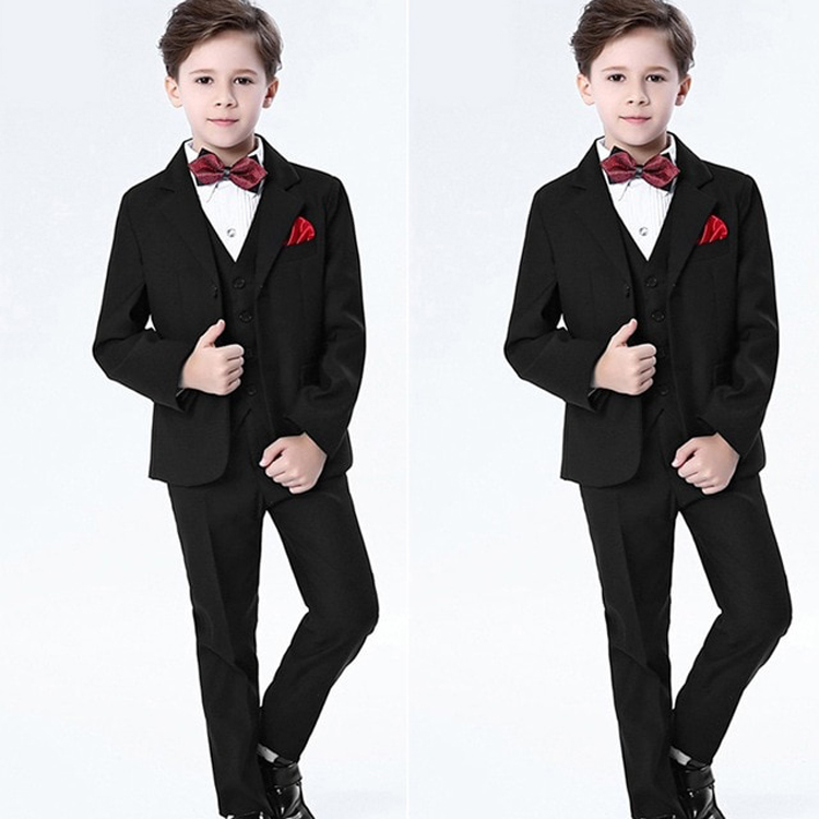 Handsome Kids Formal Wear Black Peaked Lapel 3 Pieces Wedding Tuxedos High Quality Boy's Formal Wear Pant Suits