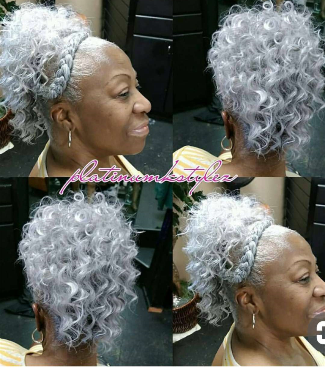 Women Short Afro Curly Clip In Hair Extension Drawstring Ribbon Gray Color Two Tone Gradient Human Hair Ponytails Black Grey Hair Ponytails