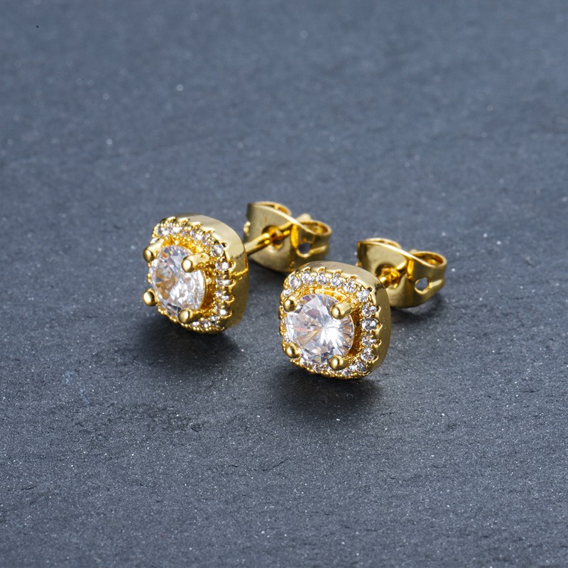 Mens Hip Hop Stud Earrings Jewelry High Quality Fashion Round Gold Silver Black Diamond Earring