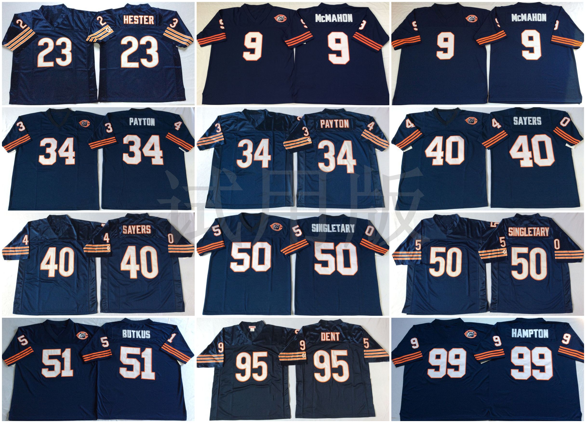 99 Dan Hampton 9 Jim McMahon 34 Walter Payton 40 Gale Sayers 50 Mike Singletary 51 Dick Butkus 54 Brian Urlacher NCAA Football Jerseys, Blue
99 Dan Hampton 9 Jim McMahon 34 Walter Payton 40 Gale Sayers 50 Mike Singletary 51 Dick Butkus 54 Brian Urlacher NCAA Football Jerseys, Blue