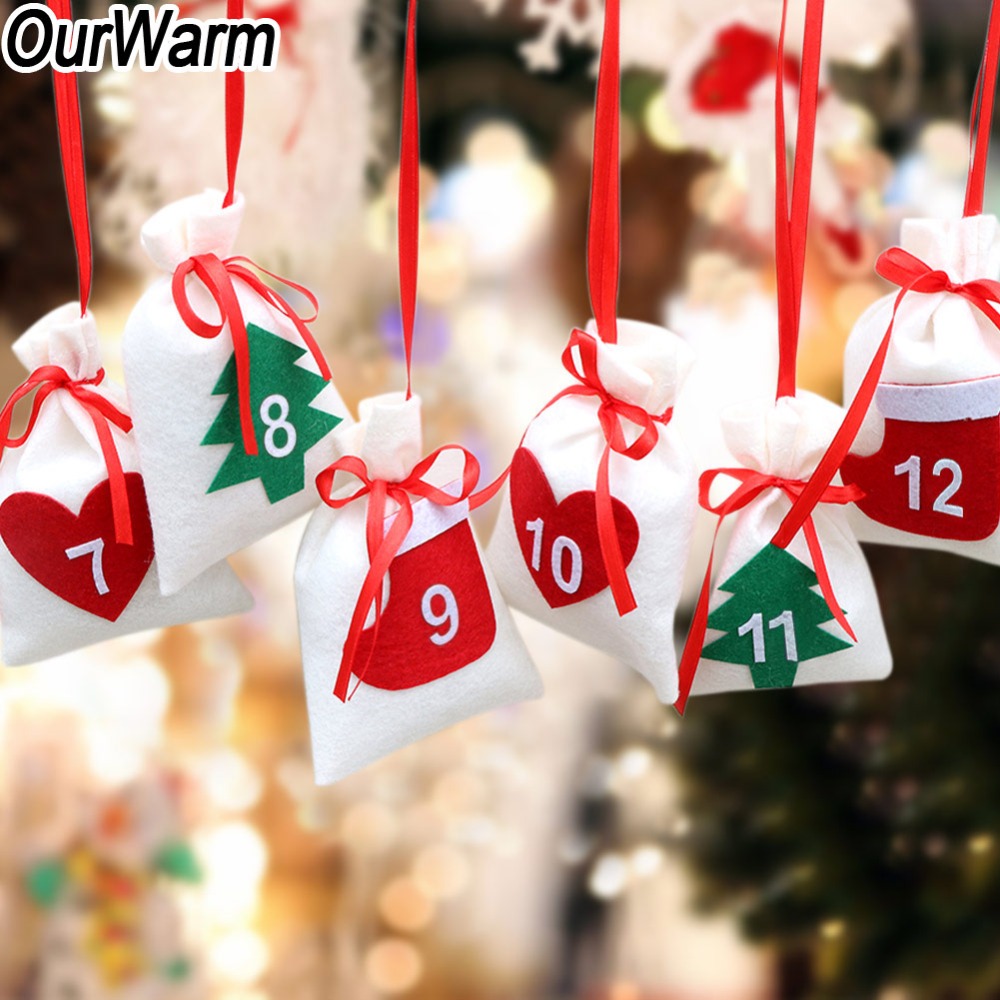 Fabric Christmas Advent Calendar Garland Hanging Advent Calendar Gift Bags New Year Family 11x16cm 24pcs 31pcs