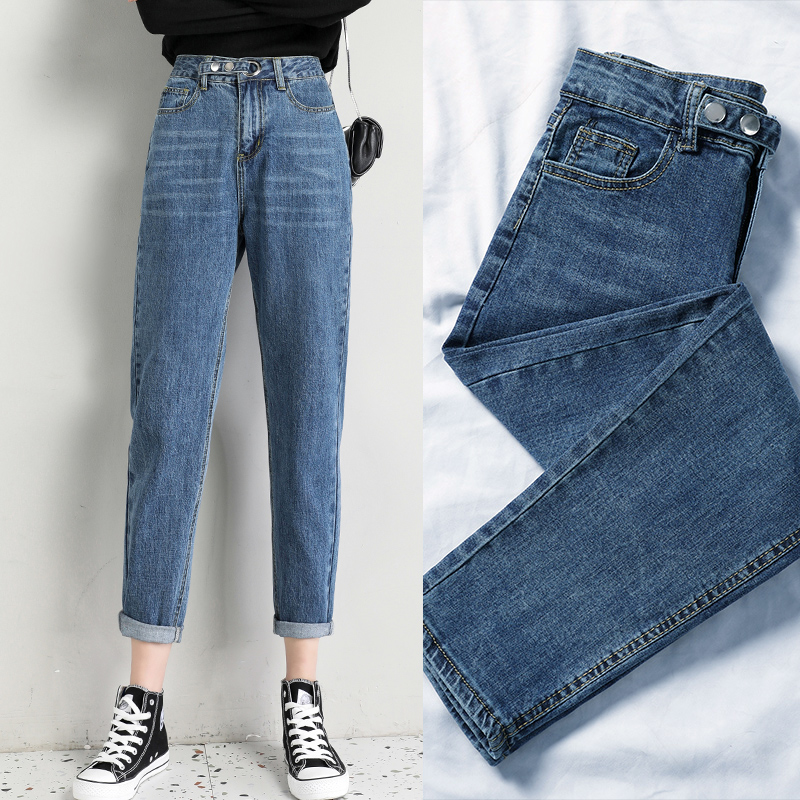 Women's Jeans Denim Women With Retro Waisted Jean Haren Pants In Regular Fit Ankle-length High Waist Womens Streetwear Blue