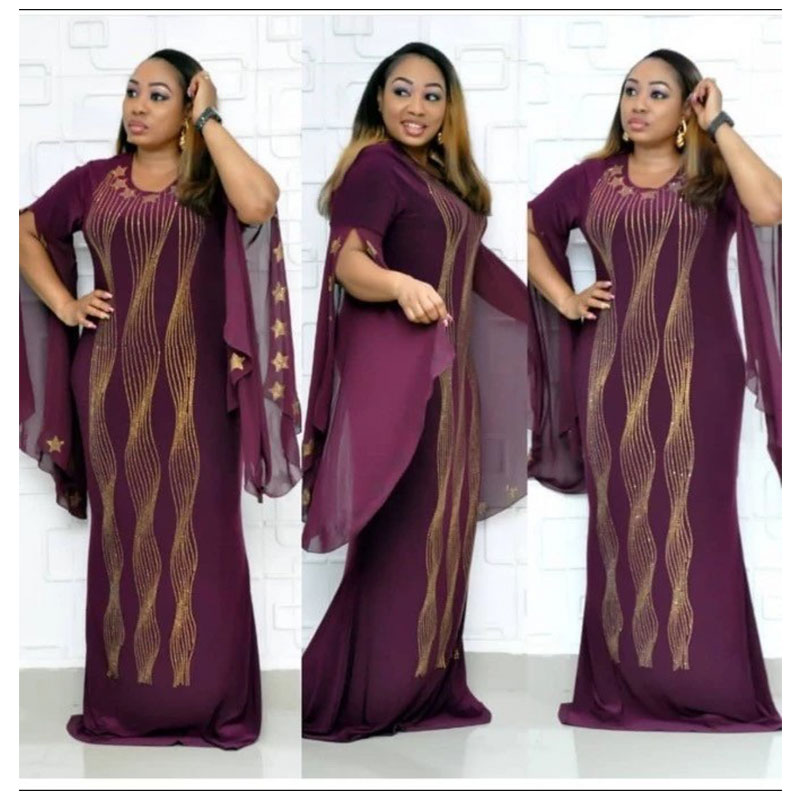2019 African 3-Sizes New Design Bazin Chiffon Long Sleeve Diamond Dashiki Length :150cm For Lady(zuan)