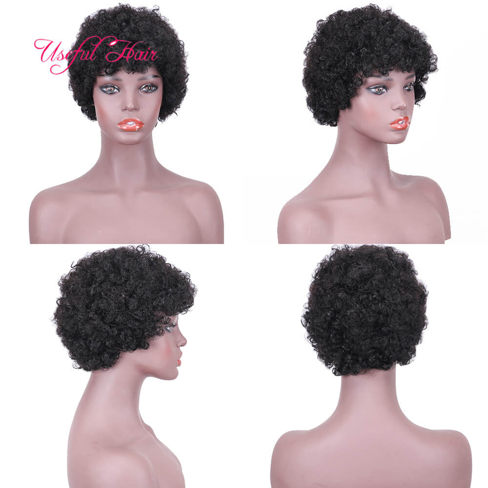 

short wigs Brazilian Virgin Hair Human Hair Wigs kinky curly afro wigs short human elegant wig Remy Brazilian Straight, Same with picture