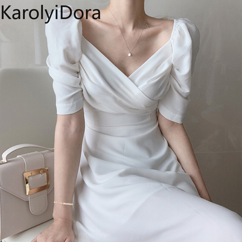Chic French Style V-Neck Puff Sleeve Office Lady Dress Women Lace-up Chiffon A-Line Dress Female Elegant Slim Waist Summer, Pink
Chic French Style V-Neck Puff Sleeve Office Lady Dress Women Lace-up Chiffon A-Line Dress Female Elegant Slim Waist Summer, Pink