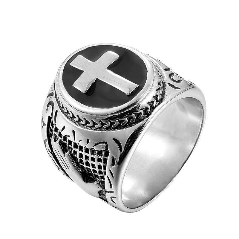 Stainless Steel Cross Pattern Casting Rings Praying Hands Together Hip Hop Men's Finger Ring Christian Jewelry