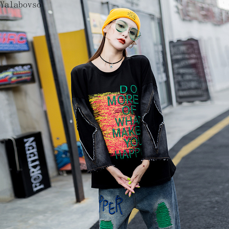 Autumn 2019 Large Size Women's Wear Embroidered Sleeve O neck Tops Long-sleeved hoodies women A110Z4, Black
Autumn 2019 Large Size Women's Wear Embroidered Sleeve O neck Tops Long-sleeved hoodies women A110Z4, Black