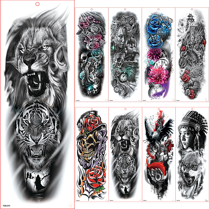 Large Arm Sleeve Tattoo Waterproof Temporary Tattoo Sticker Forest Tiger Lion Full Flower Tatoo Body Art Tattoo Girl