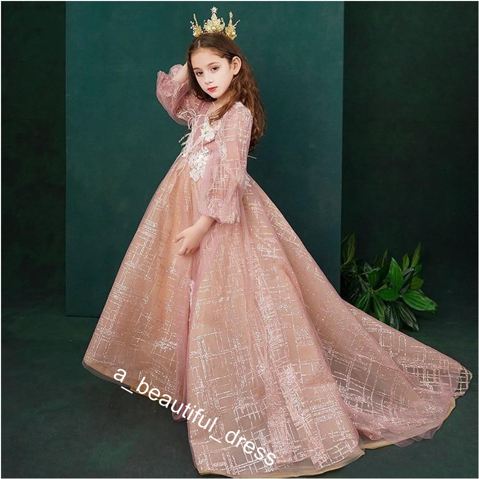 Elegant Little Girls Pageant Dresses Long Sleeves A Line Flower Girl Dresses for Weddings 2019 Long Prom Dress for Girls FG1287