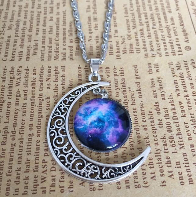 Foreign trade starry sky moon time gemstone men and women necklace DJN208 mix order Pendant Necklaces jewelry