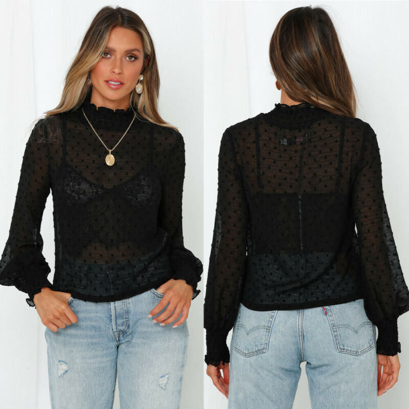 2020 HOT Sexy Mesh Blouses Women Spring Long Lantern Sleeve Sheer Mesh Transparent Polka Dot Club Office Lady See Through Shirts, As pic
2020 HOT Sexy Mesh Blouses Women Spring Long Lantern Sleeve Sheer Mesh Transparent Polka Dot Club Office Lady See Through Shirts, As pic