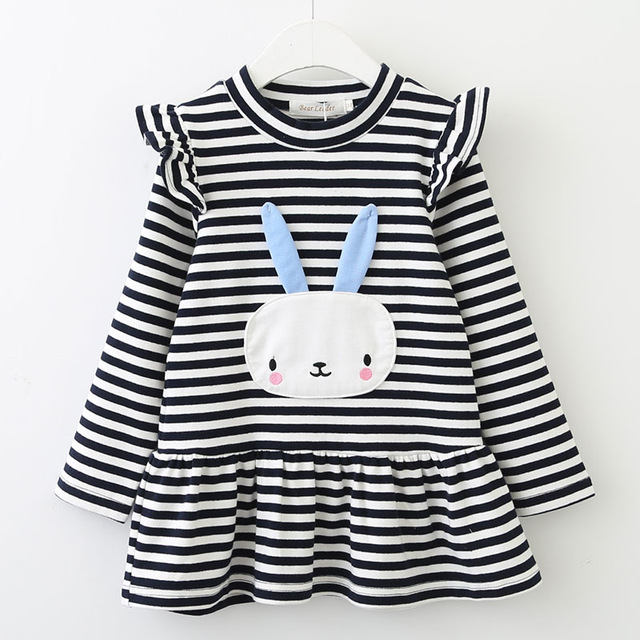 Girls Dress 2020 New Spring Brand Girls Clothes Long Sleeve Bunny Rabbit Lace Strip Design Girls Children Clothing