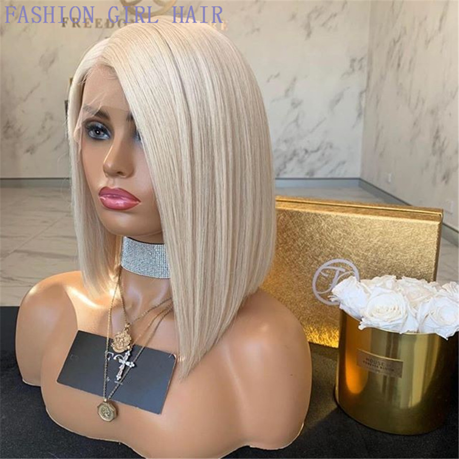 Blonde Transparent brazilian hair Lace Front Wigs Straight Short Bob Frontal Wig side part synthetic lace wig heat resistant preplucked