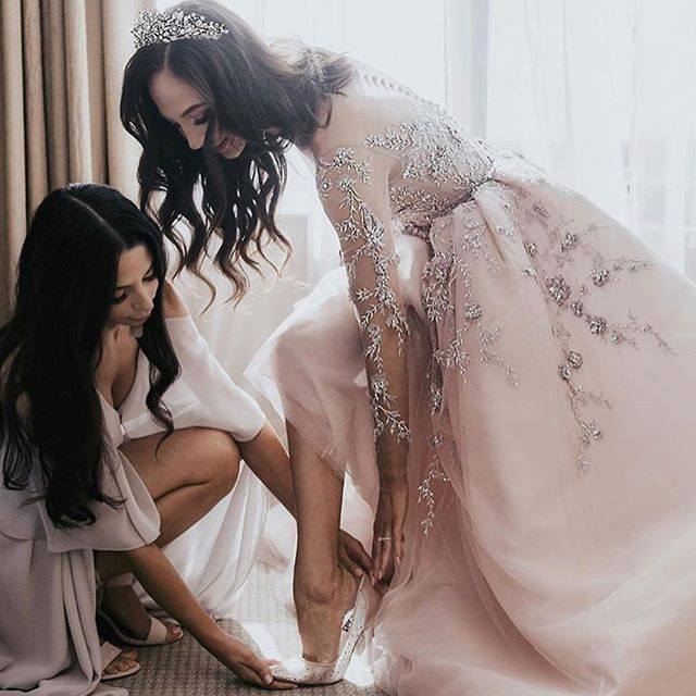 Blush Pink Mermaid Dresses Sheer Jewel Neck Lace 3D ral Appliques Crystal Detachable Overskirt Long Sleeve Wedding Dress