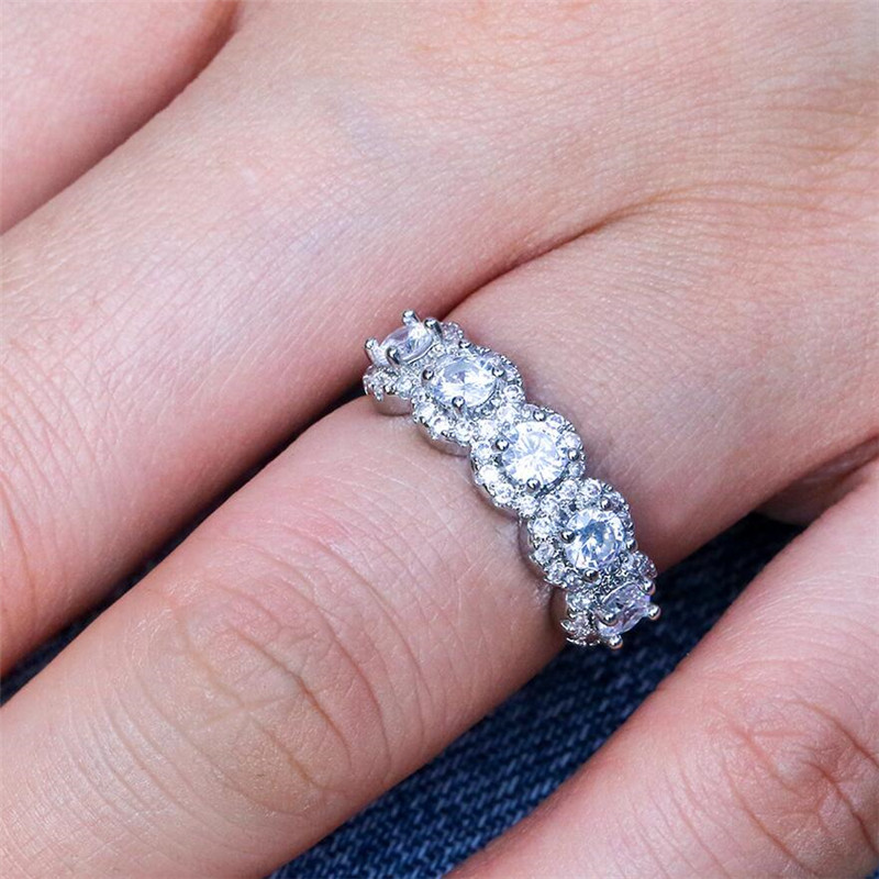Top Selling Vintage Fashion Jewelry 925 Sterling Silver&Rose Gold Fill Three Stone White Topaz CZ Party Diamond Women Wedding Band Ring Gift