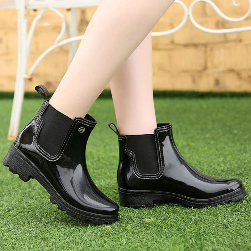 Hot Sale-Women Rain Boots Ladies Elastic Band Solid Ankle Rubber Flat Heel Waterproof Charm Rainboots 2016 New Fashion Design PVC Fashion