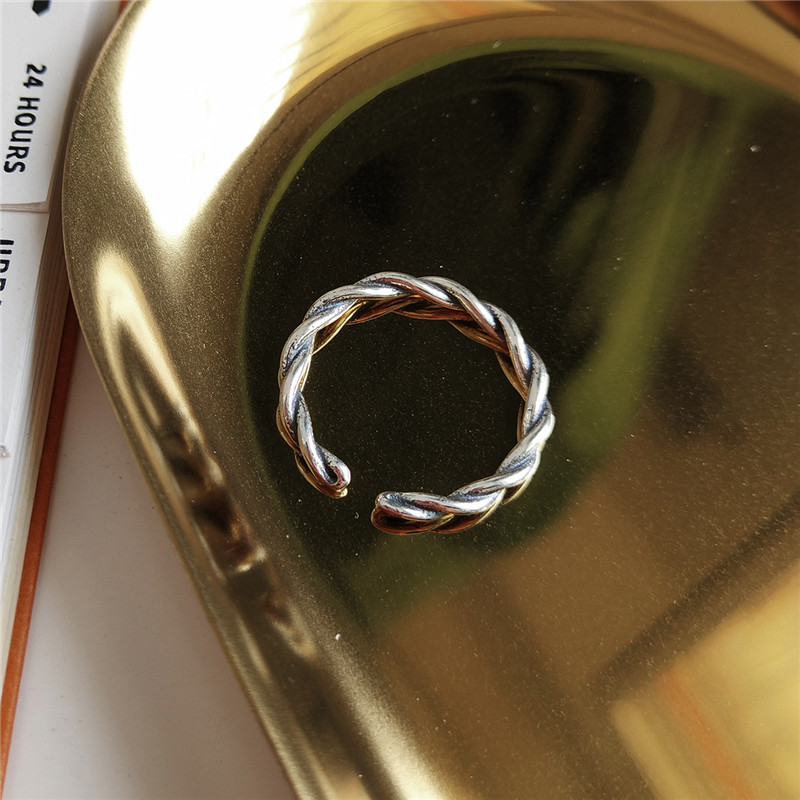 Authetic 925 Sterling Silver Twist Woven Rings For Girls Students Vintage Silver Open Size Finger Ring Lovers Gifts