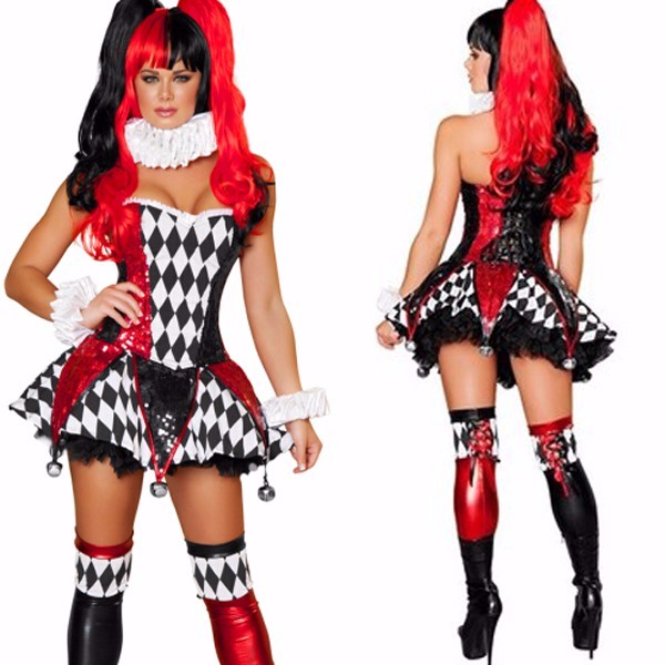 Quinn Costume for Kid Sexy Tee Dress With Small Bell Halloween Children Cosplay Party Performance Clown Costume for Girl