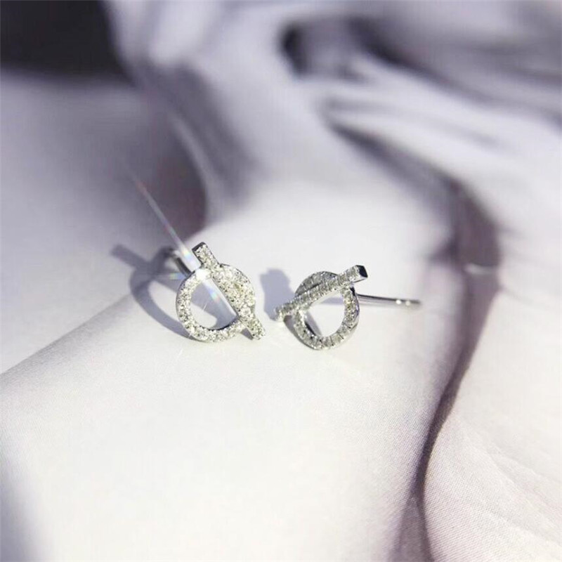 New Arrival Ins Top Selling Simple Fashion Jewelry 925 Sterling Silver&Rose Gold Fill Pave White Sapphire CZ Diamond Women Stud Earring Gift