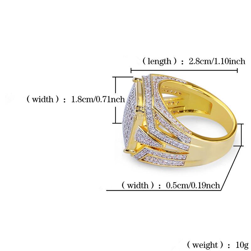 European And American Retro Hip Hop Ring Micro-inlaid Zircon Gold Plated Men's Gold Ring Ice Out Jewelry