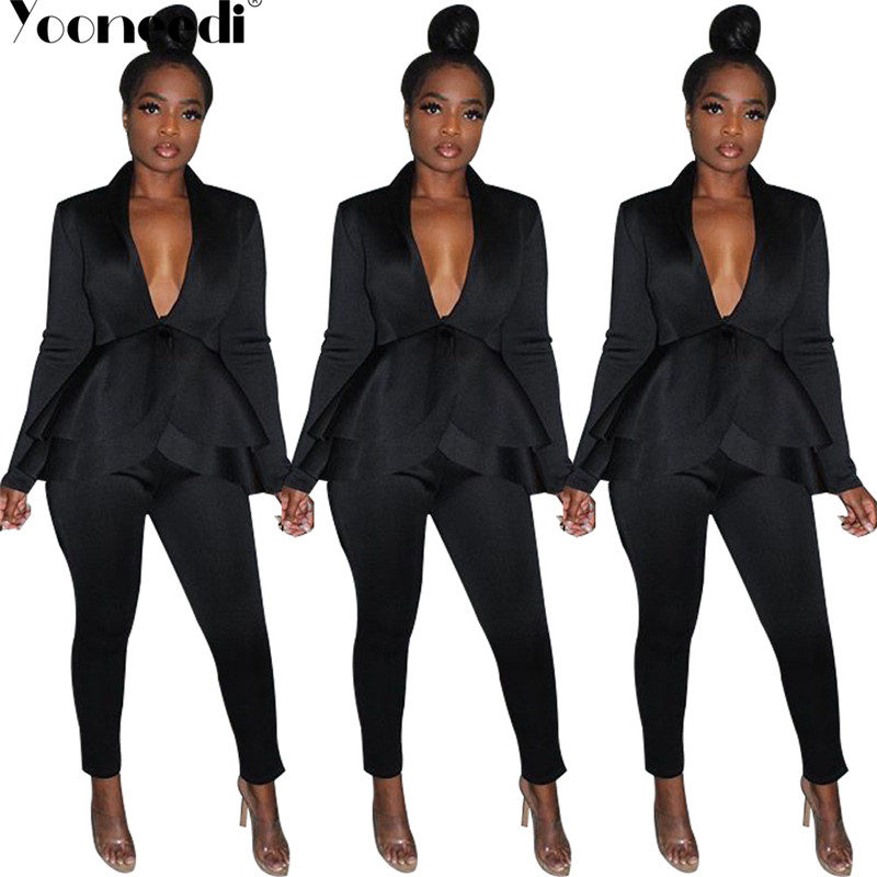 Yooneedi 2019 Autumn Design Office Lady 2 pcs Blazers Women Set 4 Color Style Blazers And Long Pants SFY-056