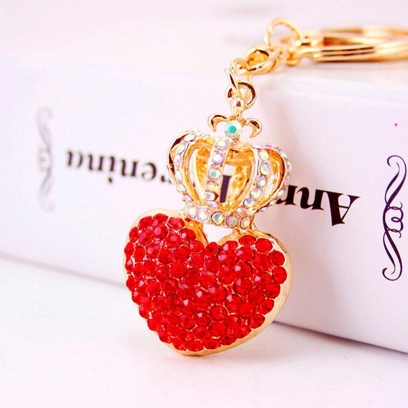 Crown Pendant Keychain Crystal Rhinestone Love Heart Keyrings Gold Tone Plated Lobster Clasp Car Key Ring Women Fashion Key Chains