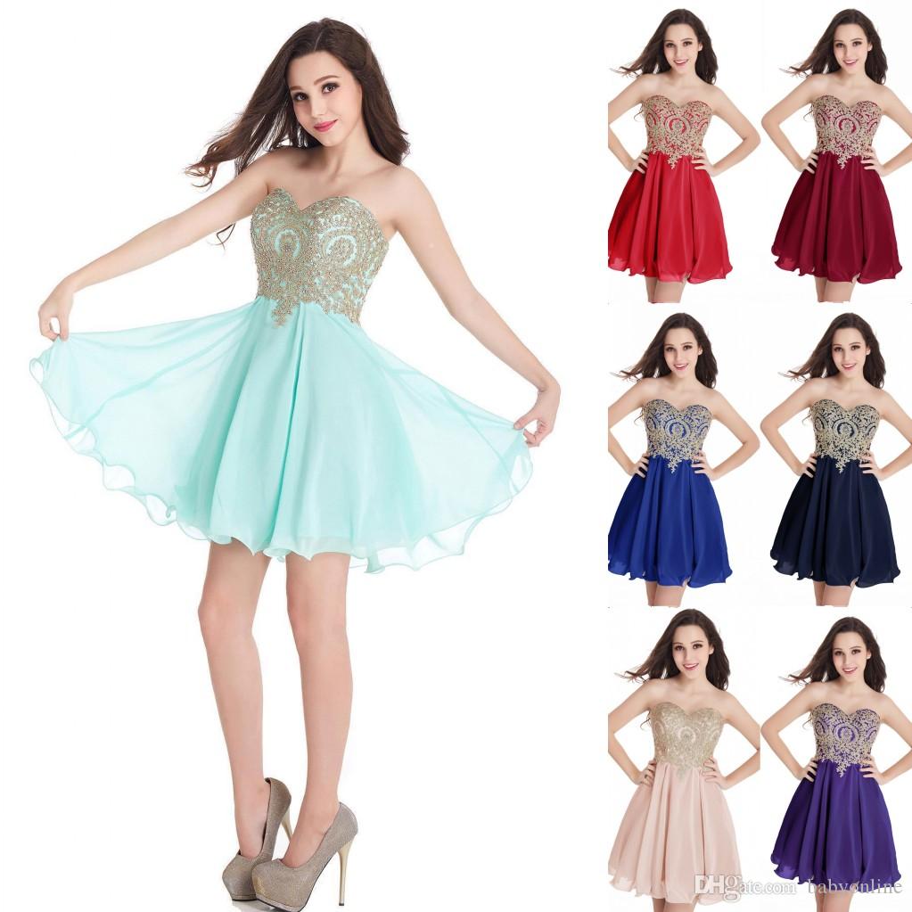 Babyonlinedress Sexy Backless Golden Lace Homecoming Dresses 2020 Charming Sweetheart Neck Chiffon Short Cocktail Party Prom Gowns CPS406