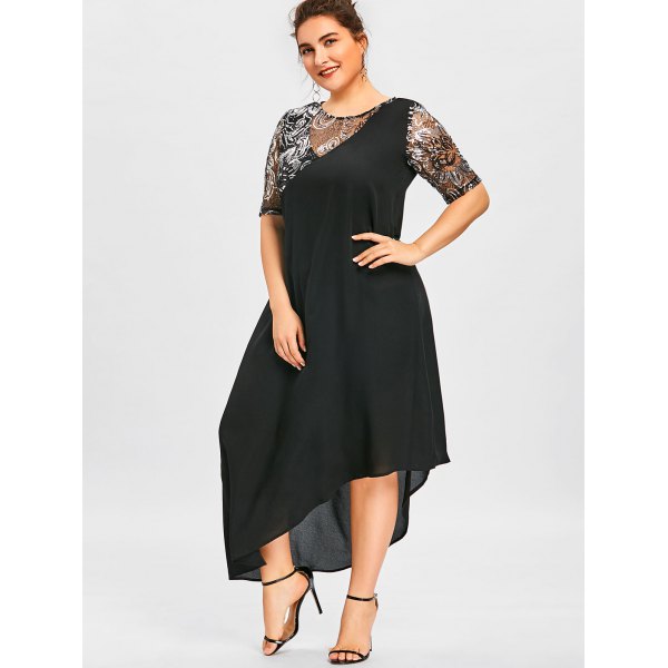 Beaded Plus Fashion Size Prom Dresses A Line Sheer Jewel Neck Appliqued Evening Gown Tea Length Chiffon Short Sleeves Formal Dress ppliqued