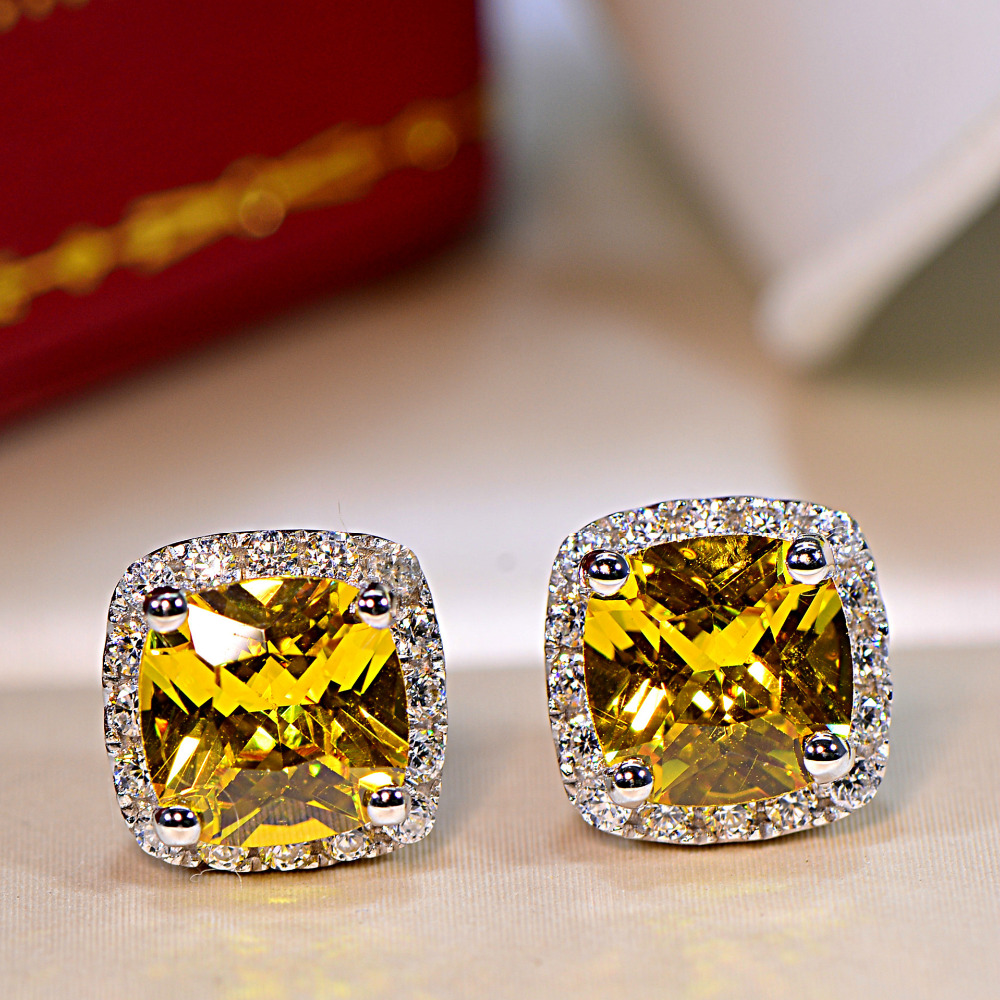 Vecalon Elegant Earring cushion cut 2ct 5A Zircon 925 Sterling silver Engagement wedding Stud Earrings for women Party Jewelry