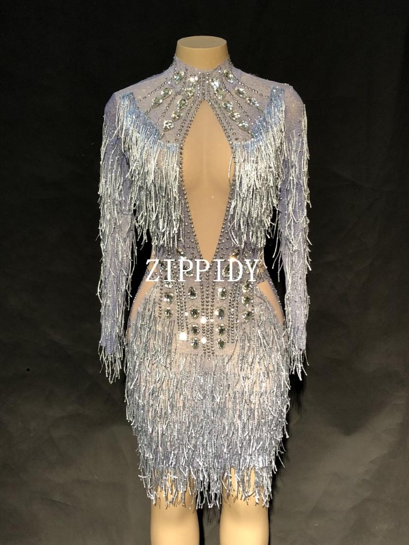 Fashion Crystals Mesh Dress Sexy Rhinestones See Through Stretch Stage Dance Wear Evening Celebrate Fringes Dress Costume, As pic
Fashion Crystals Mesh Dress Sexy Rhinestones See Through Stretch Stage Dance Wear Evening Celebrate Fringes Dress Costume, As pic