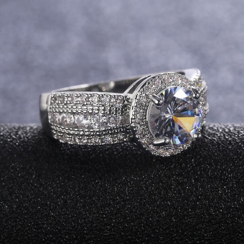 Vintage Fashion Jewelry 925 Sterling Silver Round Cut White Topaz CZ Diamond Gemstones Party Women Wedding Engagement Band Ring For Lovers