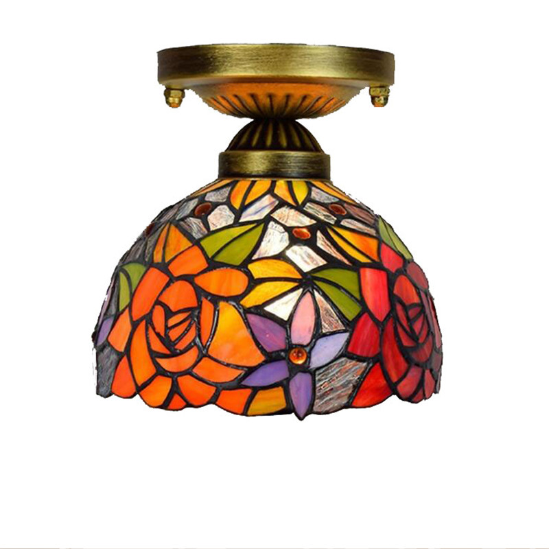 8 inch Red rose glass lamp Tiffany style stained glass ceiling light living room balcony corridor small ceiling lamps TF068