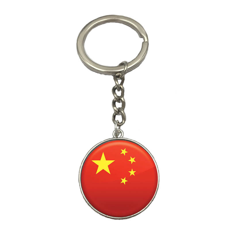 France Poland Puerto Rico Montenegro China Angola Senegal Philippines Japan Glass Cabochon National Flag Keychain Key Ring Gift